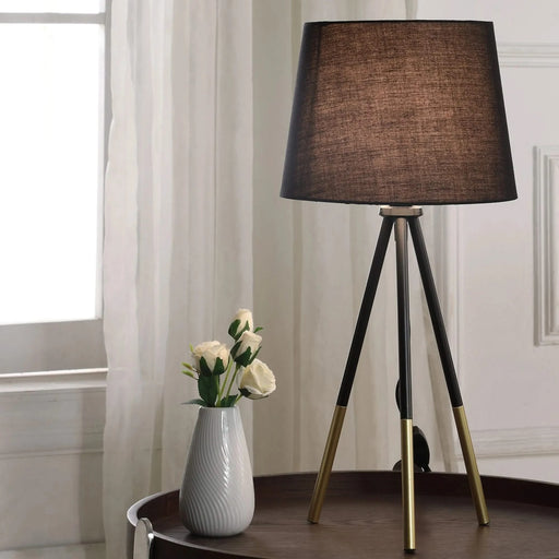 20' Tripod Leg Metal Table Lamp' Devon', Matte Black / Gold Metal Default -DTYStore