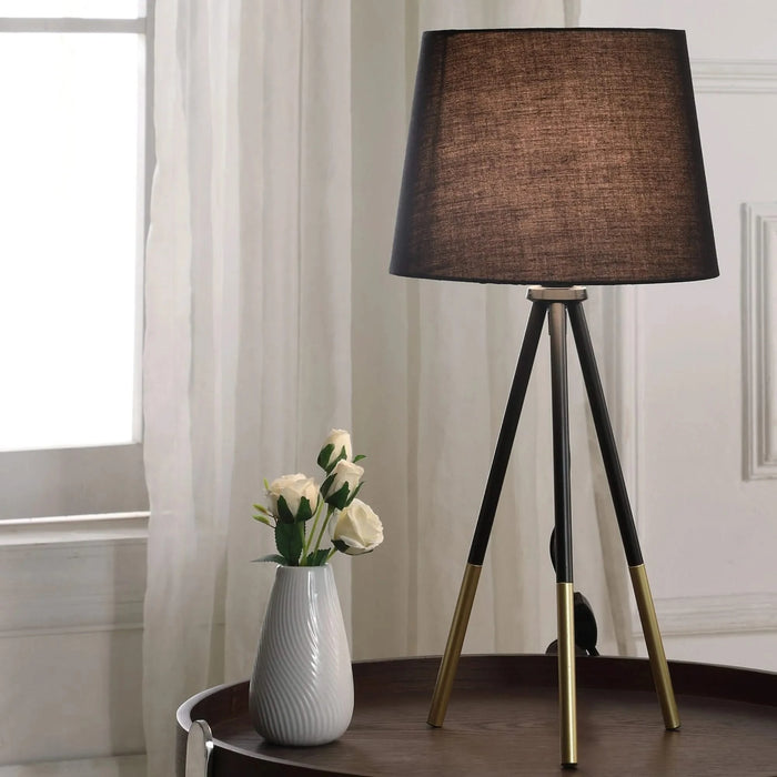 20' Tripod Leg Metal Table Lamp' Devon', Matte Black / Gold Metal Default -DTYStore