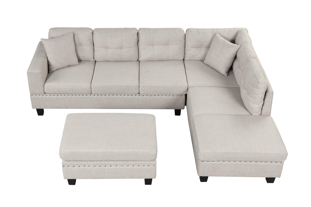 105" Modern Sectional Sofa with Storage Ottoman, L-Shape Couch with 2 Pillows and Cup Holder,Sectional Sofa with Reversible Chaise for Living Room,Light Gray - DTYStore