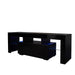 Black TV Stand with LED RGB Lights,Flat Screen TV Cabinet, Gaming Consoles - in Lounge Room, Living Room and Bedroom(Black) - DTYStore