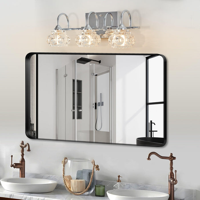 Brushed Nickel Finish Vintage Crystal Vanity Light - Elegant 3-Light Bathroom Mirror Fixture with Clear Glass Shades - DTYStore