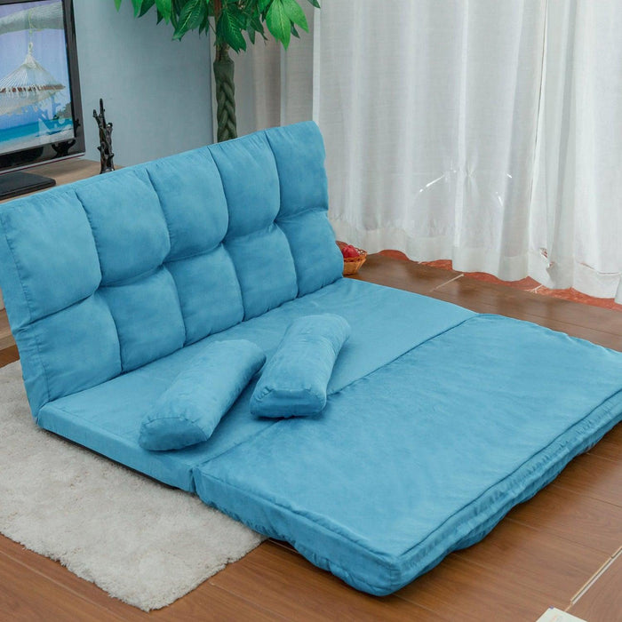 Double Chaise Lounge Sofa Floor Couch and Sofa with Two Pillows (Blue) - DTYStore