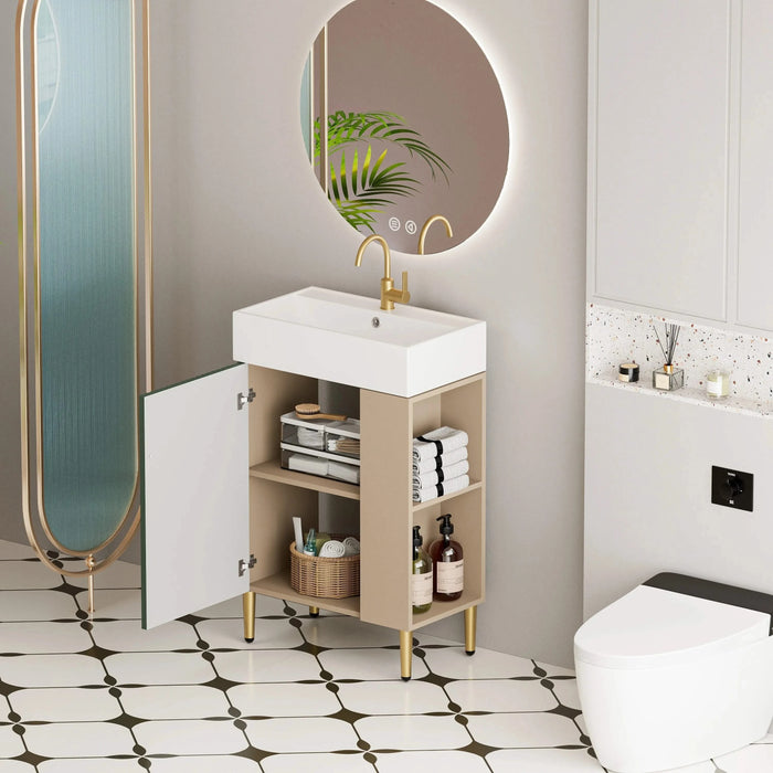 21.6' Open-shelving Bathroom Vanity with Ceramic Sink Soft-Closing Door, Cloakroom Open Shelf Storage Cabinet on the Right Side, Assembly Required, Green 24VB06-21LVR ***CONTACT SELLER FOR STOCK*** Default -DTYStore