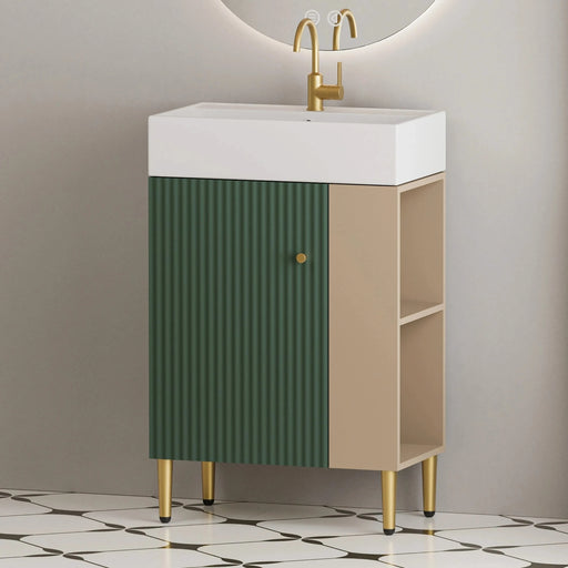21.6' Open-shelving Bathroom Vanity with Ceramic Sink Soft-Closing Door, Cloakroom Open Shelf Storage Cabinet on the Right Side, Assembly Required, Green 24VB06-21LVR ***CONTACT SELLER FOR STOCK*** Default -DTYStore
