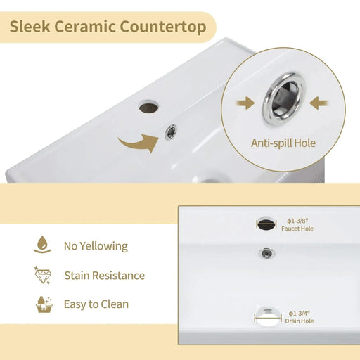 21.6' Open-shelving Bathroom Vanity with Ceramic Sink and Soft-Closing Door, Cloakroom Open Shelf Storage Cabinet on the Left Side, Assembly Required, Green 24VB06-21LVL***CONTACT SELLER FOR STOCK*** Default -DTYStore