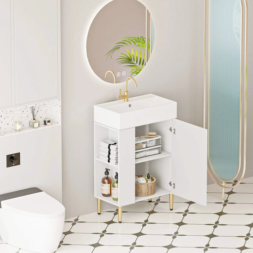 21.6' Open-shelving Bathroom Vanity with Ceramic Sink and Soft-Closing Door, Cloakroom Open Shelf Storage Cabinet on the Left Side, Assembly Required, White 24VB06-21WHL***CONTACT SELLER FOR STOCK*** Default -DTYStore