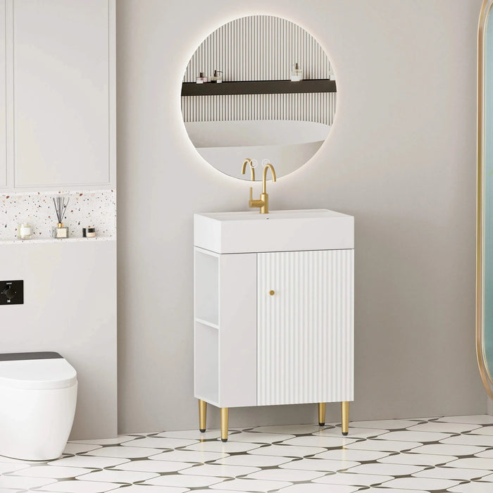 21.6' Open-shelving Bathroom Vanity with Ceramic Sink and Soft-Closing Door, Cloakroom Open Shelf Storage Cabinet on the Left Side, Assembly Required, White 24VB06-21WHL***CONTACT SELLER FOR STOCK*** Default -DTYStore