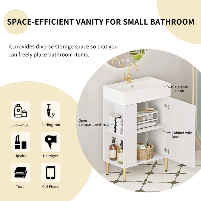 21.6' Open-shelving Bathroom Vanity with Ceramic Sink and Soft-Closing Door, Cloakroom Open Shelf Storage Cabinet on the Left Side, Assembly Required, White 24VB06-21WHL***CONTACT SELLER FOR STOCK*** Default -DTYStore