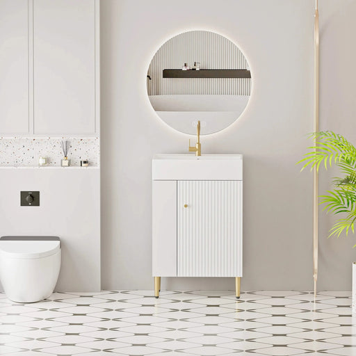 21.6' Open-shelving Bathroom Vanity with Ceramic Sink and Soft-Closing Door, Cloakroom Open Shelf Storage Cabinet on the Left Side, Assembly Required, White 24VB06-21WHL***CONTACT SELLER FOR STOCK*** Default -DTYStore