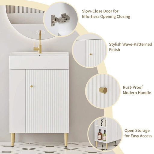 21.6' Open-shelving Bathroom Vanity with Ceramic Sink and Soft-Closing Door, Cloakroom Open Shelf Storage Cabinet on the Left Side, Assembly Required, White 24VB06-21WHL***CONTACT SELLER FOR STOCK*** Default -DTYStore