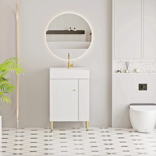 21.6' Open-shelving Bathroom Vanity with Ceramic Sink and Soft-Closing Door, Cloakroom Open Shelf Storage Cabinet on the Right Side, Assembly Required, White 24VB06-21WHR***CONTACT SELLER FOR STOCK*** Default -DTYStore
