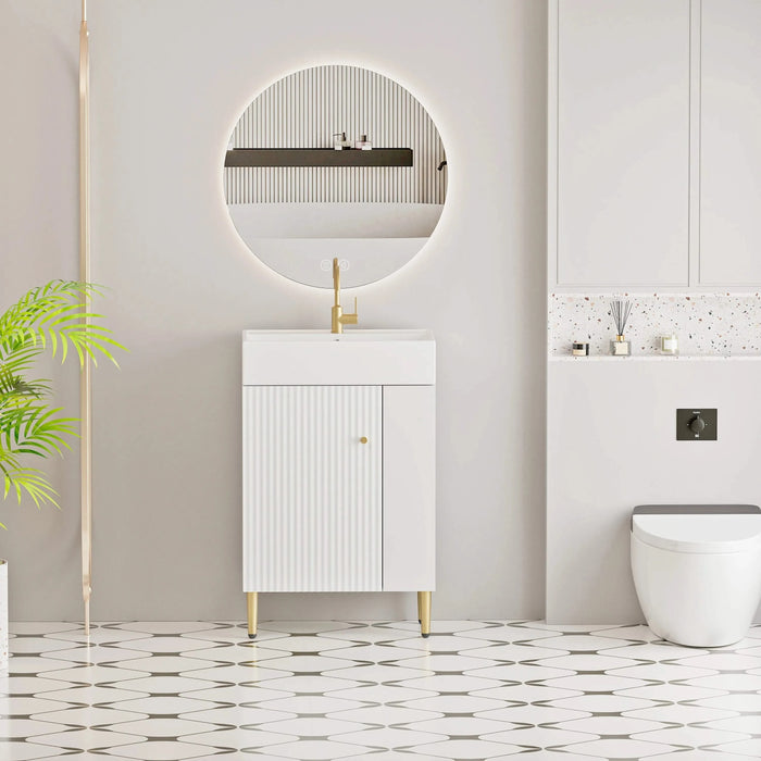 21.6' Open-shelving Bathroom Vanity with Ceramic Sink and Soft-Closing Door, Cloakroom Open Shelf Storage Cabinet on the Right Side, Assembly Required, White 24VB06-21WHR***CONTACT SELLER FOR STOCK*** Default -DTYStore