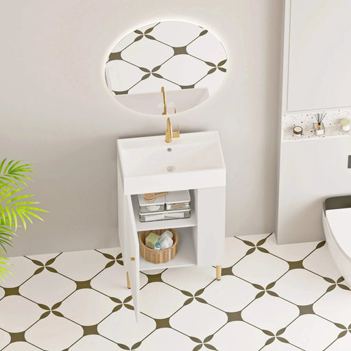 21.6' Open-shelving Bathroom Vanity with Ceramic Sink and Soft-Closing Door, Cloakroom Open Shelf Storage Cabinet on the Right Side, Assembly Required, White 24VB06-21WHR***CONTACT SELLER FOR STOCK*** Default -DTYStore