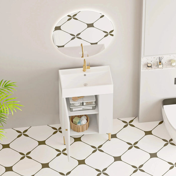 21.6' Open-shelving Bathroom Vanity with Ceramic Sink and Soft-Closing Door, Cloakroom Open Shelf Storage Cabinet on the Right Side, Assembly Required, White 24VB06-21WHR***CONTACT SELLER FOR STOCK*** Default -DTYStore