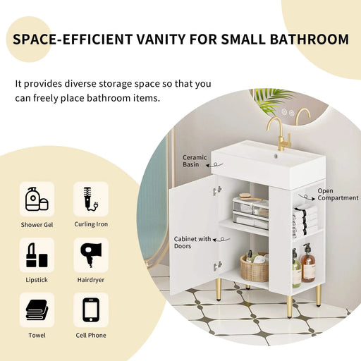 21.6' Open-shelving Bathroom Vanity with Ceramic Sink and Soft-Closing Door, Cloakroom Open Shelf Storage Cabinet on the Right Side, Assembly Required, White 24VB06-21WHR***CONTACT SELLER FOR STOCK*** Default -DTYStore