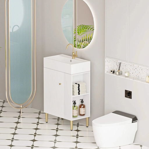 21.6' Open-shelving Bathroom Vanity with Ceramic Sink and Soft-Closing Door, Cloakroom Open Shelf Storage Cabinet on the Right Side, Assembly Required, White 24VB06-21WHR***CONTACT SELLER FOR STOCK*** Default -DTYStore