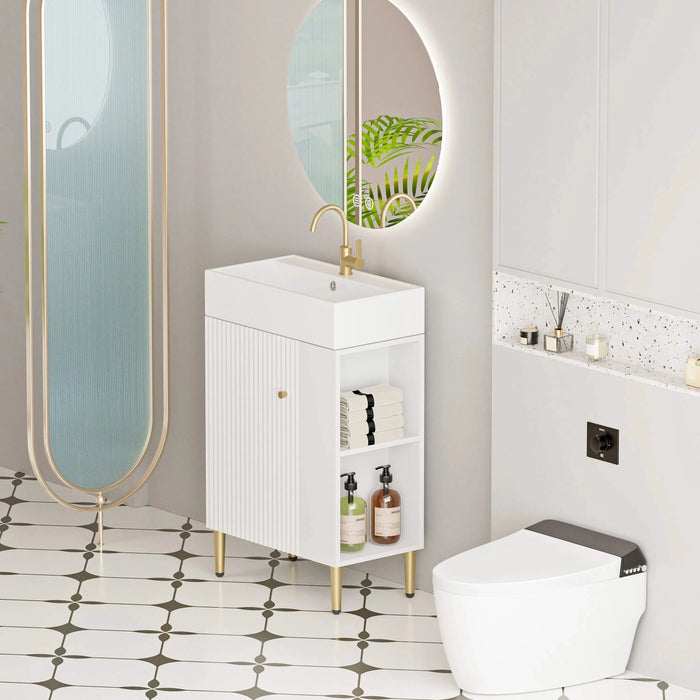 21.6' Open-shelving Bathroom Vanity with Ceramic Sink and Soft-Closing Door, Cloakroom Open Shelf Storage Cabinet on the Right Side, Assembly Required, White 24VB06-21WHR***CONTACT SELLER FOR STOCK*** Default -DTYStore