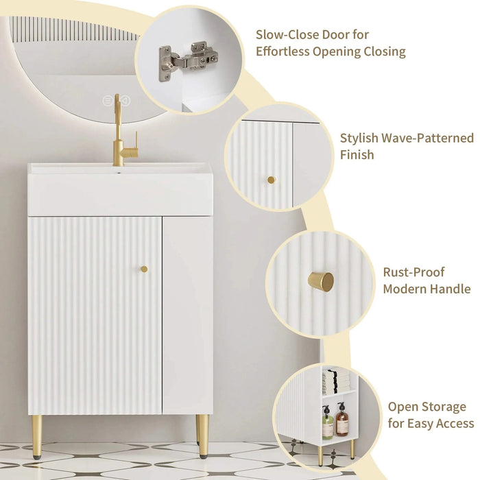 21.6' Open-shelving Bathroom Vanity with Ceramic Sink and Soft-Closing Door, Cloakroom Open Shelf Storage Cabinet on the Right Side, Assembly Required, White 24VB06-21WHR***CONTACT SELLER FOR STOCK*** Default -DTYStore