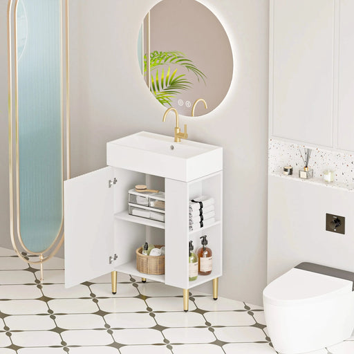 21.6' Open-shelving Bathroom Vanity with Ceramic Sink and Soft-Closing Door, Cloakroom Open Shelf Storage Cabinet on the Right Side, Assembly Required, White 24VB06-21WHR***CONTACT SELLER FOR STOCK*** Default -DTYStore