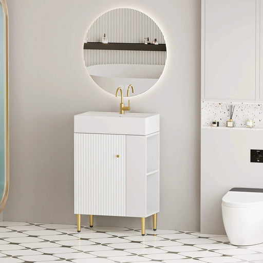 21.6' Open-shelving Bathroom Vanity with Ceramic Sink and Soft-Closing Door, Cloakroom Open Shelf Storage Cabinet on the Right Side, Assembly Required, White 24VB06-21WHR***CONTACT SELLER FOR STOCK*** Default -DTYStore