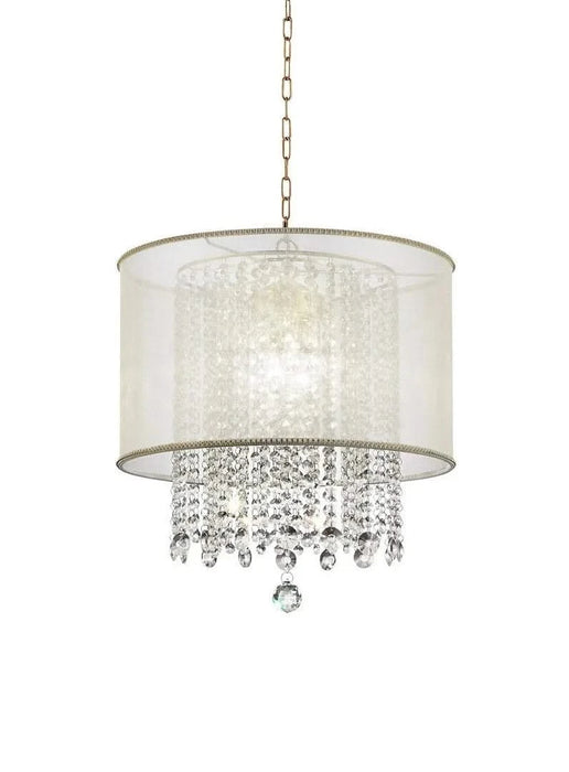 21' Tall Ceiling Lamp 'Bhavya' w/ Gold finish and Crystal Accents, White Shade Default -DTYStore