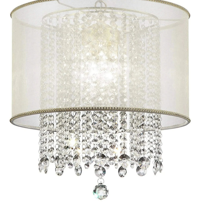 21' Tall Ceiling Lamp 'Bhavya' w/ Gold finish and Crystal Accents, White Shade Default -DTYStore