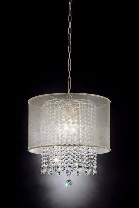 21' Tall Ceiling Lamp 'Bhavya' w/ Gold finish and Crystal Accents, White Shade Default -DTYStore