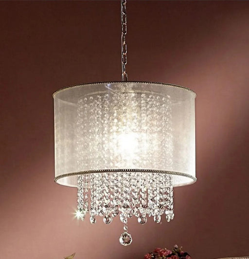 21' Tall Ceiling Lamp 'Bhavya' w/ Gold finish and Crystal Accents, White Shade Default -DTYStore
