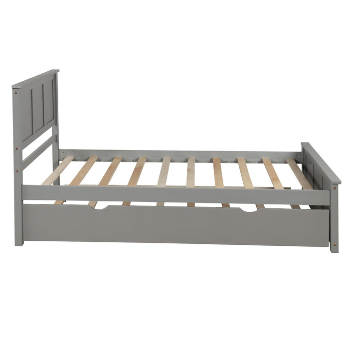 Platform Bed with Twin Size Trundle, Twin Size Frame, Gray - DTYStore