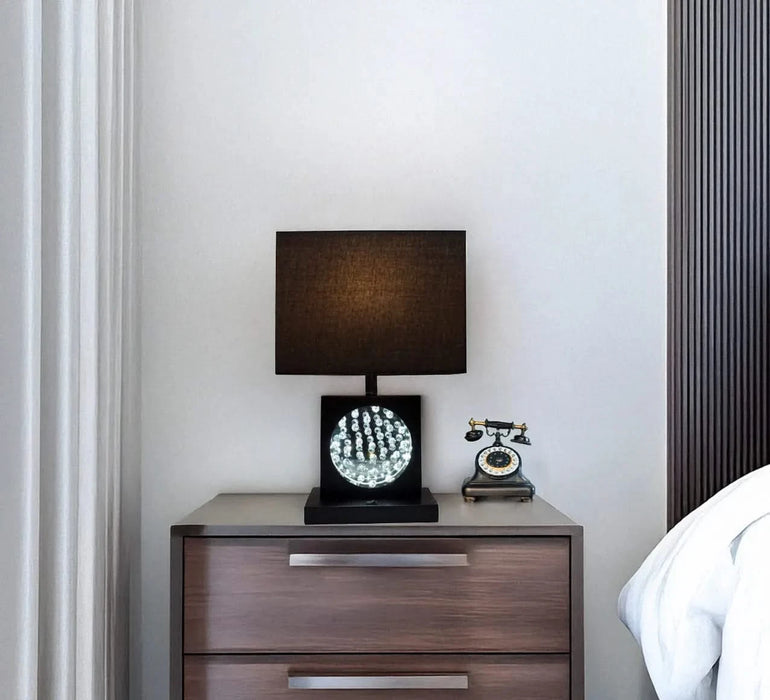 22'H BLACK PEWTER SQUARE CRYSTAL CENTERPIECE WITH NIGHT LIGHT, USB PORT + POWER OUTLET Default -DTYStore