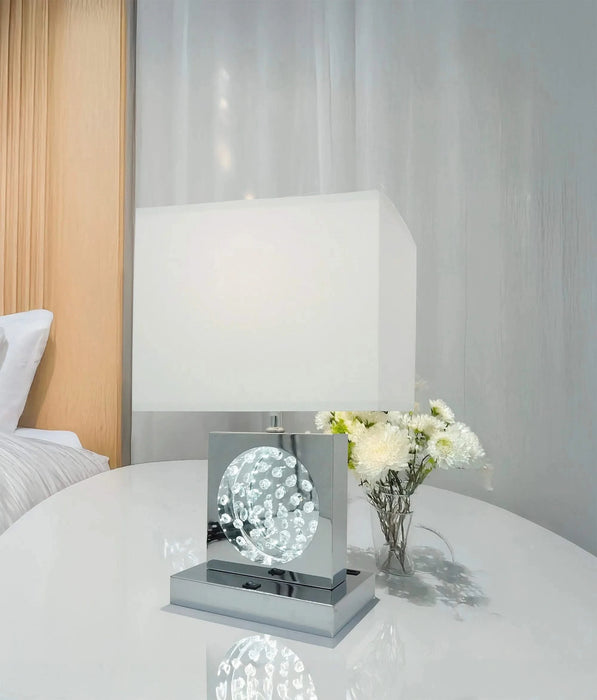 22'H CHROME SQUARE CRYSTAL CENTERPIECE with Night Light + USB Port + Power Outlet Default -DTYStore