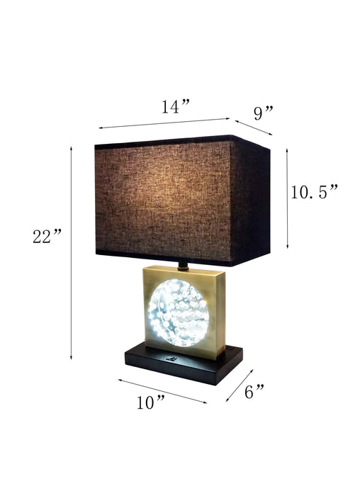 22'H GOLD SQUARE W/ BLACK SHADE CRYSTAL CENTERPIECE WITH NIGHT LIGHT, USB Port + Power Outlet Default -DTYStore
