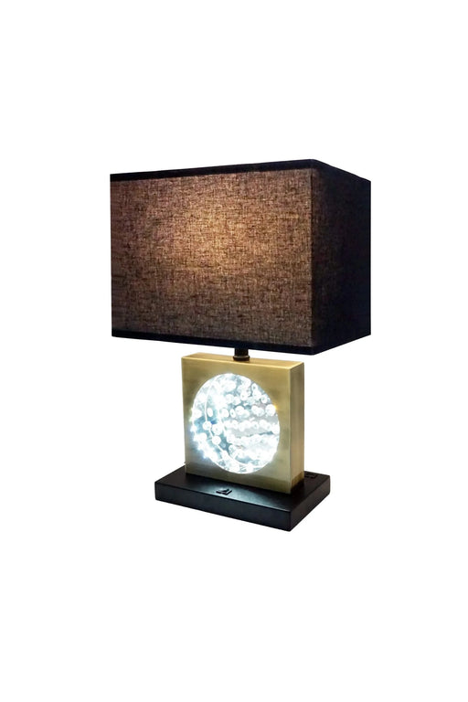 22'H GOLD SQUARE W/ BLACK SHADE CRYSTAL CENTERPIECE WITH NIGHT LIGHT, USB Port + Power Outlet Default -DTYStore