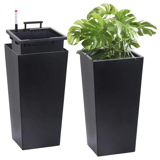 22'Tall Planter Set of 2, Outdoor＆Indoor Black Planter Pots, High Front Porch Planter Pots with Drainage Holes＆Water Level Monitor＆Inner Bucket, Automatic Watering, Black Default -DTYStore
