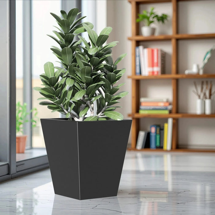 22' H Tall Metal Tapered Planter – Large Outdoor & Indoor Garden Plant Pot with Drainage Hole and Rubber Plug, Stylish Burnished Black Finish for Home and Patio Default -DTYStore