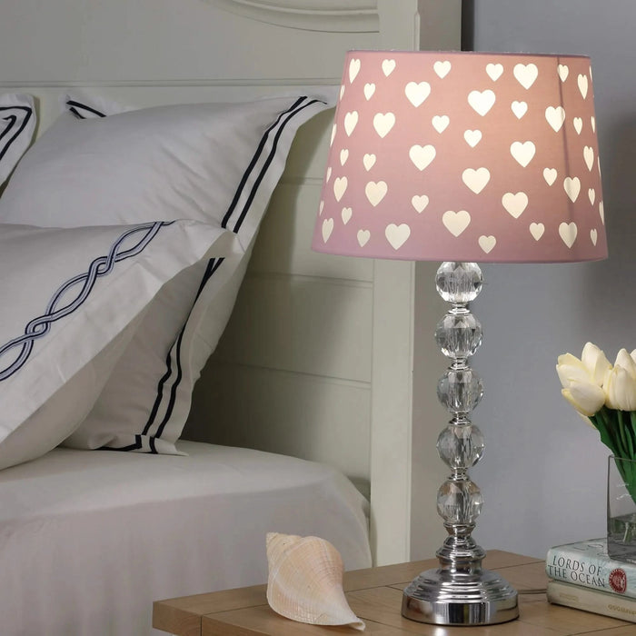 22' Heart Crystal Stacked Orb Metal Table Lamp 'Ariel' Pink / White Default -DTYStore
