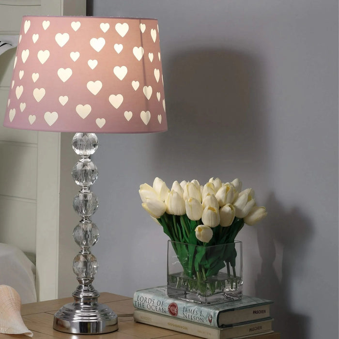 22' Heart Crystal Stacked Orb Metal Table Lamp 'Ariel' Pink / White Default -DTYStore