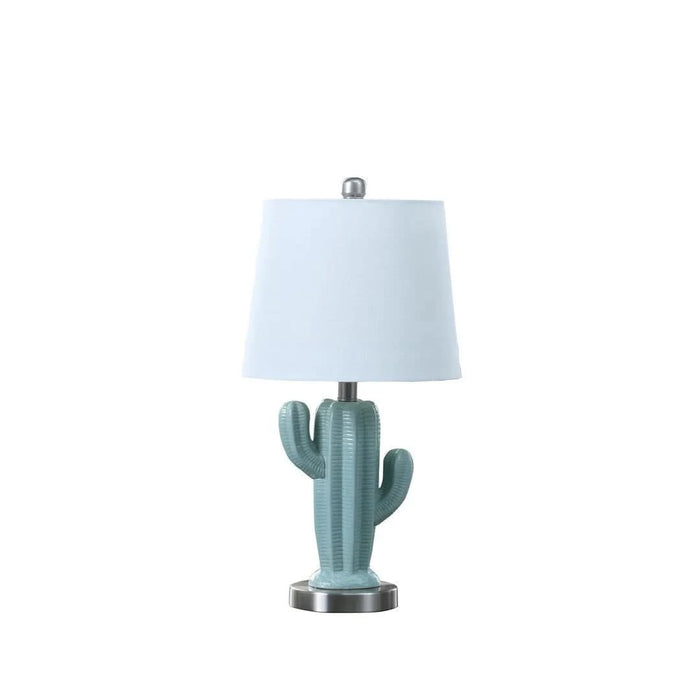 22' In Southwest Teal Ceramic Cactus Plant Modern Metal Table Lamp Default -DTYStore