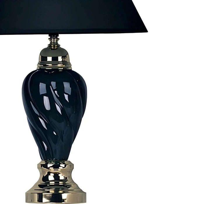 22' Tall Ceramic Table Lamp, Urn-Shaped with Black finish, Linen Shade Default -DTYStore