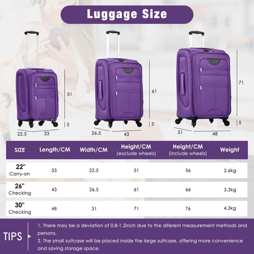Softside Luggage Expandable 3 Piece Set Suitcase with Duffel Bag Upright Spinner Softshell Lightweight Luggage Travel Set - Image 63