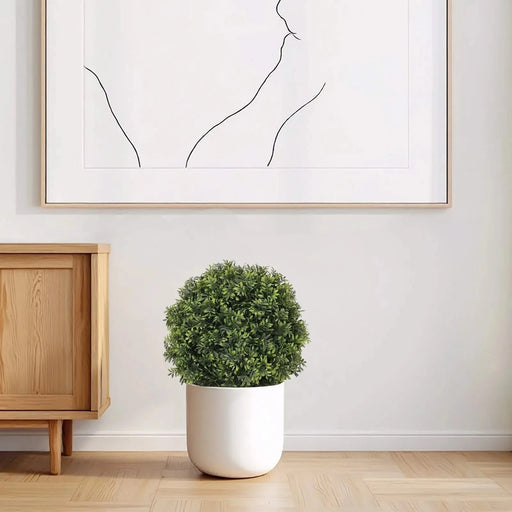 22in Artificial Topiary Boxwood Ball Trees – Faux Evergreen Potted Shrubs for Porch, Patio, Entryway, or Indoor Living Room Decor, 2pcs/set Default -DTYStore