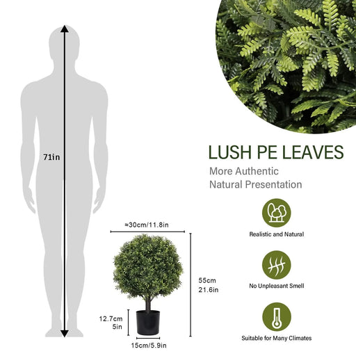 22in Artificial Topiary Boxwood Ball Trees – Faux Evergreen Potted Shrubs for Porch, Patio, Entryway, or Indoor Living Room Decor, 2pcs/set Default -DTYStore