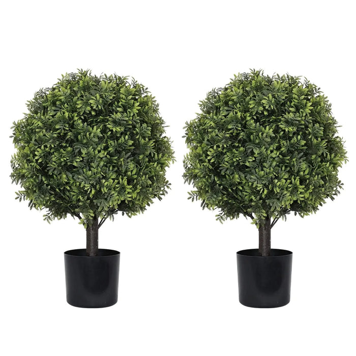 22in Artificial Topiary Boxwood Ball Trees – Faux Evergreen Potted Shrubs for Porch, Patio, Entryway, or Indoor Living Room Decor, 2pcs/set Default -DTYStore
