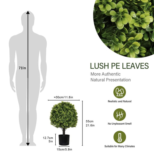 22in Artificial Topiary Boxwood Ball Trees for Outdoor Front Porch, Patio, Balcony or Home Decoration, UV Resistant Faux Shrubs, 2pcs/set Default -DTYStore