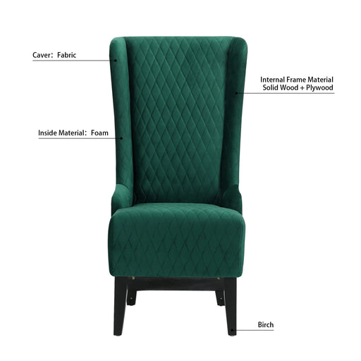 23.03' Wide High-Back Velvet Accent Chair, Comfy High Wingback Chair, Living Room Chair with Soft Padded & Wooden Legs, Modern Side Chair for Living Room, Bedroom, Green Default -DTYStore