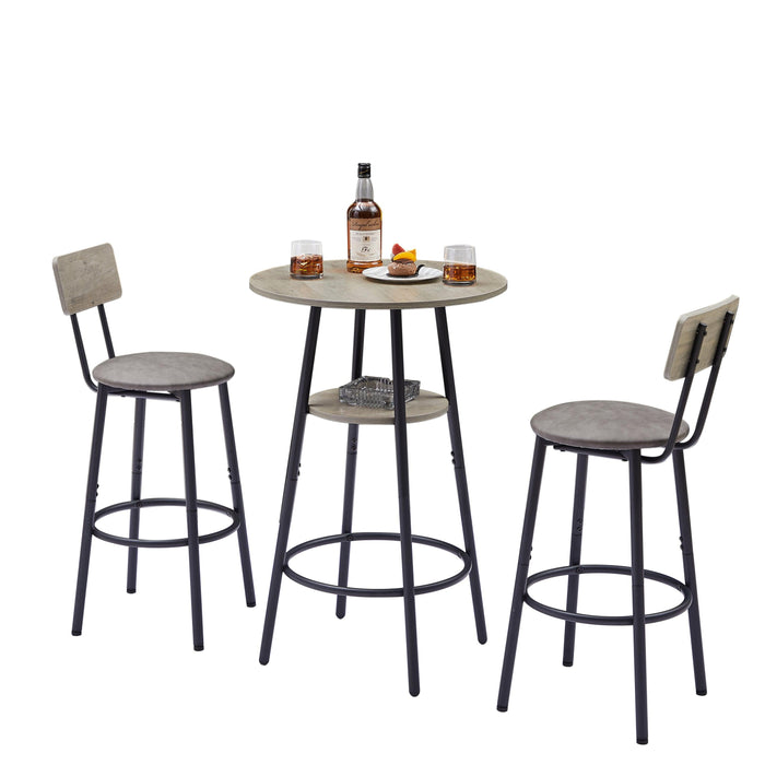 Round Bar Stool Set With Shelf, Upholstered Stool With Backrest Grey, 23.62'' W x 23.62'' D x 35.43'' H. - DTYStore