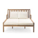 Outdoor Daybed, Patio Daybed with Four Pillows, Wooden Outdoor Bed with Curved Armrests for Poolside, Backyard, Garden (Light Teak+Beige Cushion) - DTYStore
