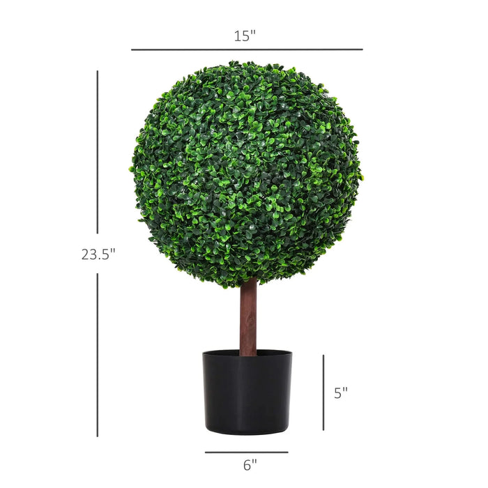 23.5' Artificial Boxwood Topiary Ball Tree, Fake Decorative Plant, Nursery Pot Included for Home, Balcony, Backyard and Garden Default -DTYStore