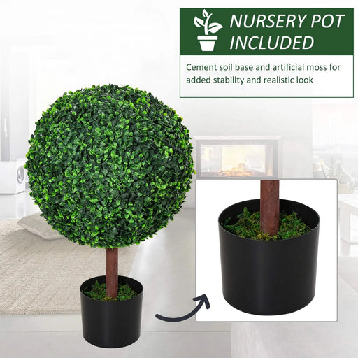 23.5' Artificial Boxwood Topiary Ball Tree, Fake Decorative Plant, Nursery Pot Included for Home, Balcony, Backyard and Garden Default -DTYStore