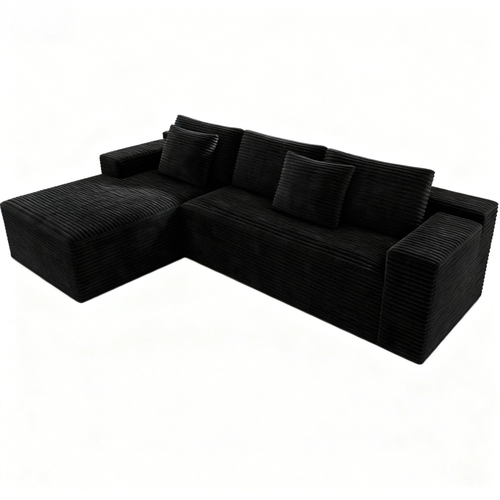 104.3' Cloud Sectional Couch with L-Shape Chaise,Modern Modular Sofa with Deep Seat, Upholstered Couches for Living Room Bedroom,No Assembly Required, Black(Plush Corduroy Fabric) - Image 9